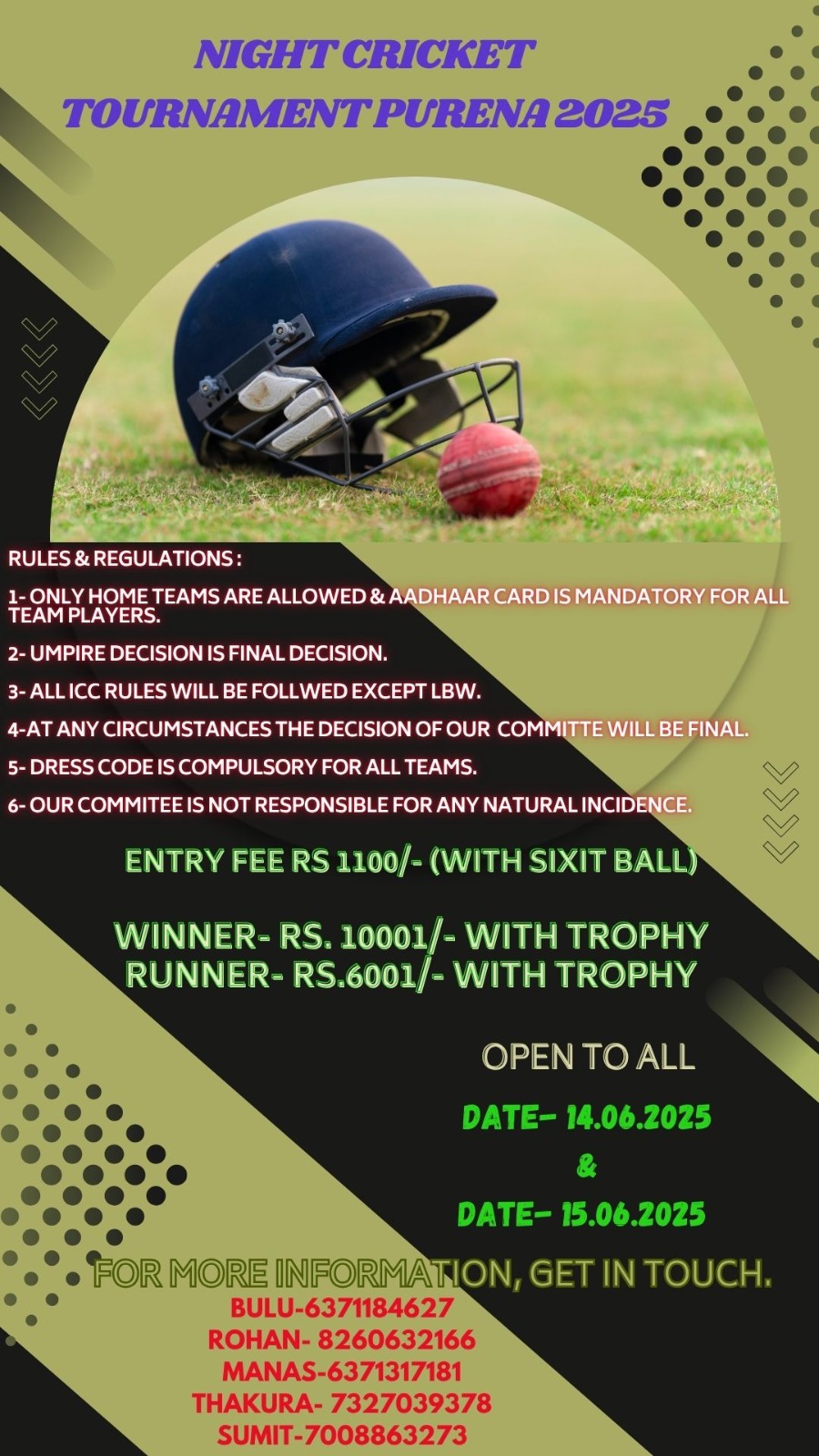 Night Cricket Tournament Purena 2025